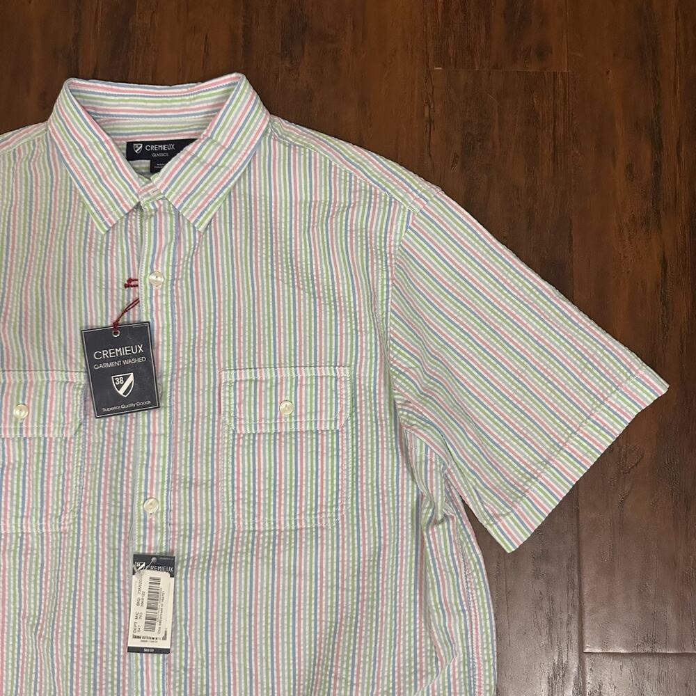 CREMIEUX Seersucker Camp Shirt Striped Classics Cotton Short Sleeve NWT - Picture 5 of 9